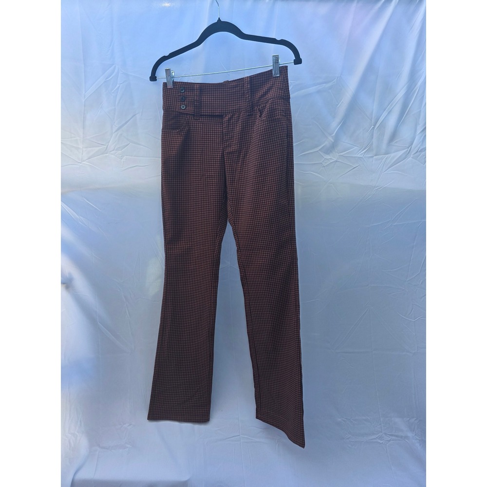 Urban Outfitters Brown Gingham Check High Waist Button Trousers Size 0